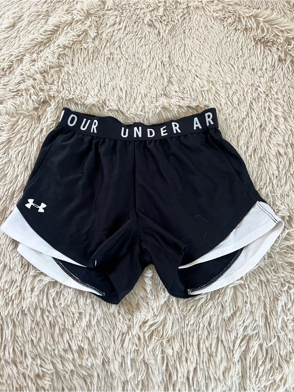 Under Armour Black Athletic Shorts with White Layered Trim